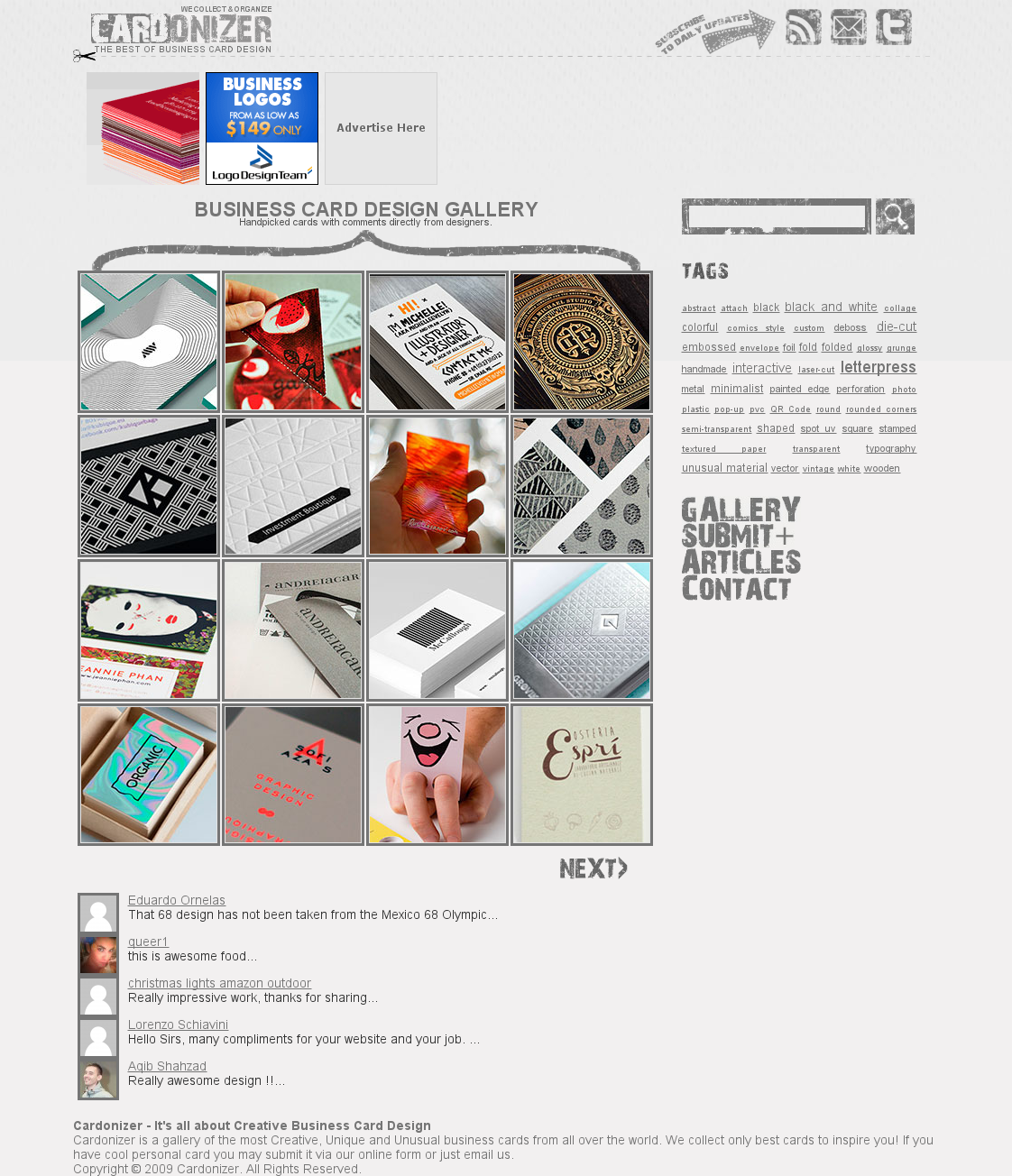 cardonizer.com — Website Listed on Flippa: Famous business card design  gallery., image size:1122x1304